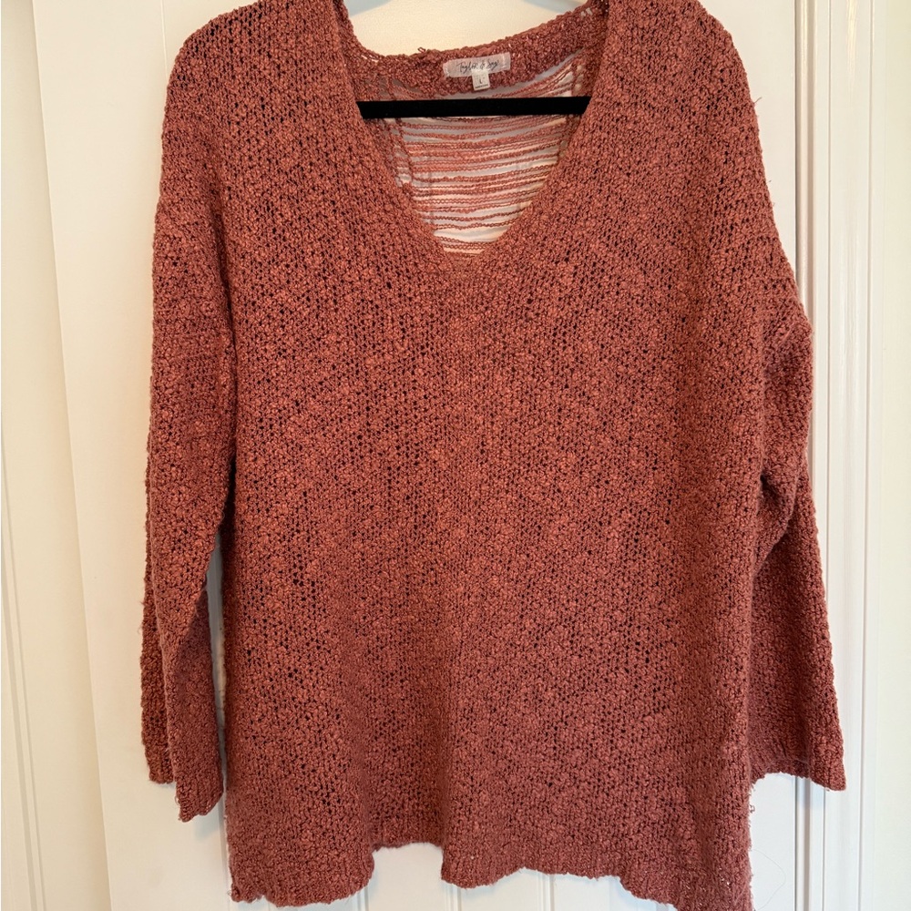 Cozy Knit V-Neck Sweater - Rust